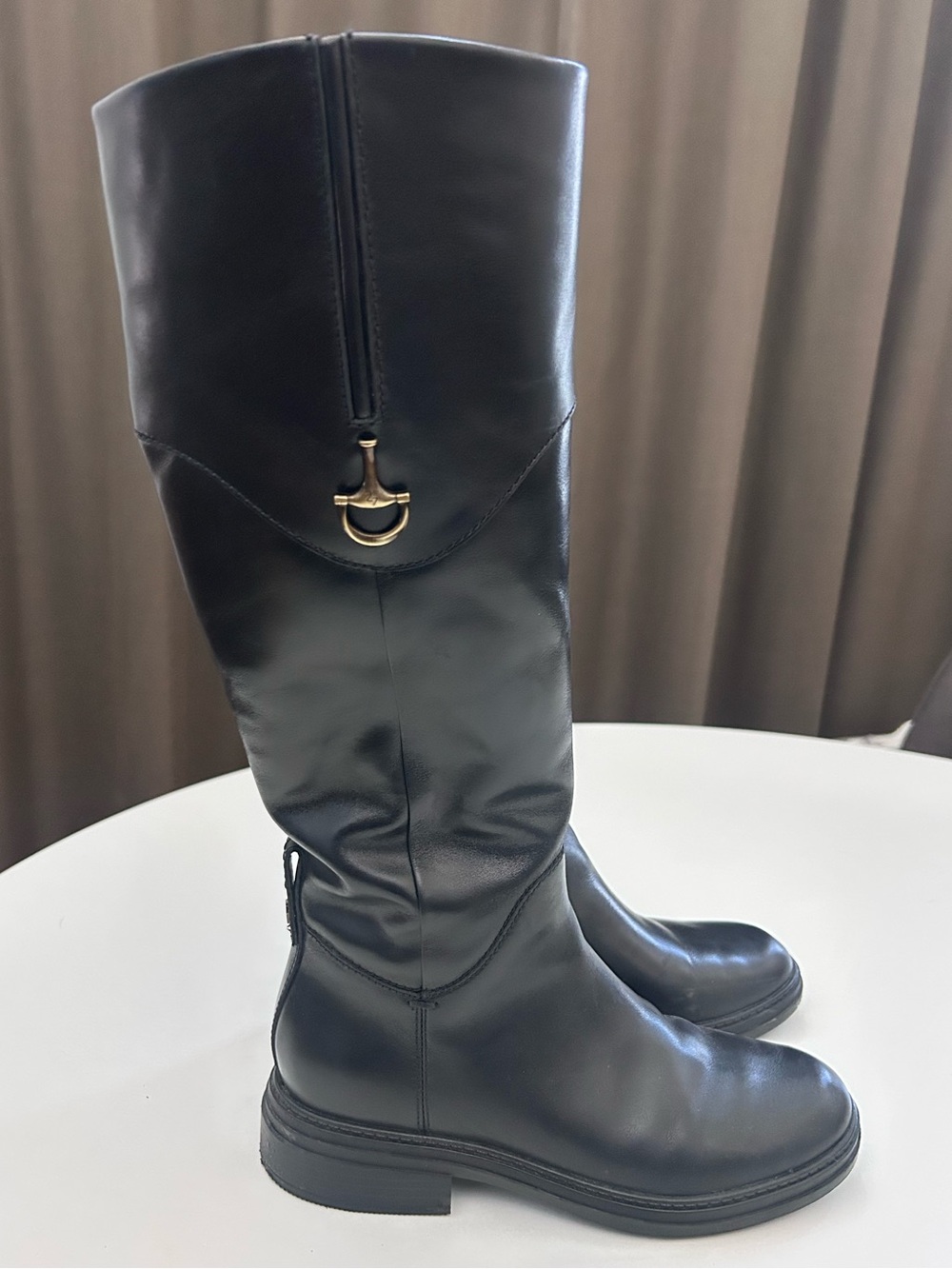 Naturalizer Black Leather Riding Boots with Gold Accent, EUC